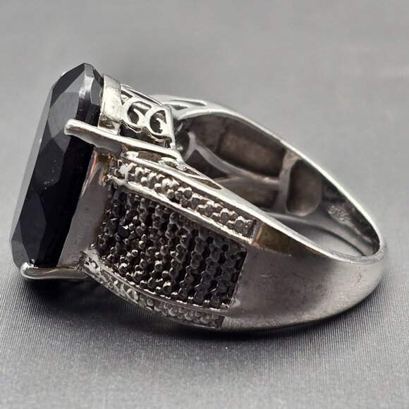STS Sterling Silver Black Spinel Cathedral Ring Size 8 Ornate Filigree 10g - Picture 8 of 16